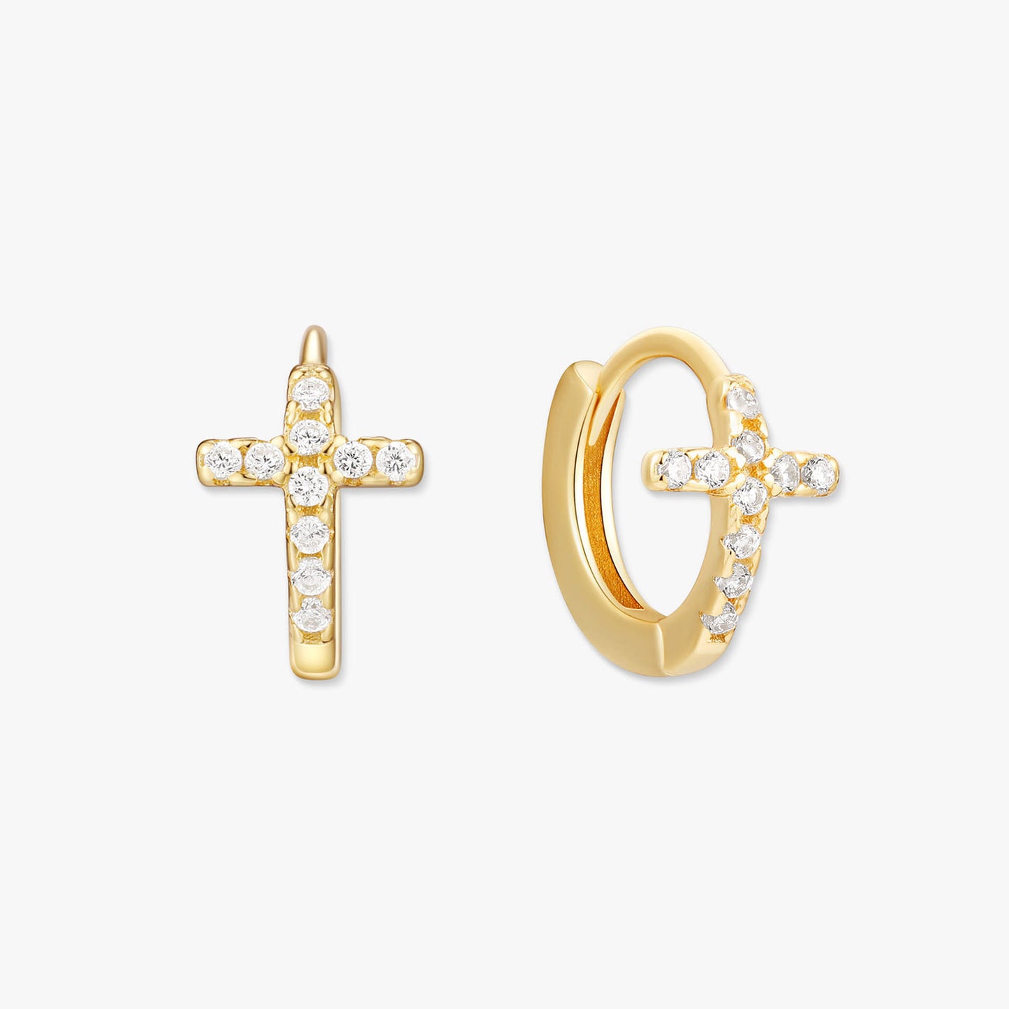 Crystal Paved Cross Huggie Hoops In Gold