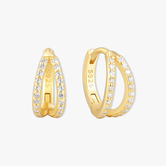 Crystal Paved Double Huggies In Gold