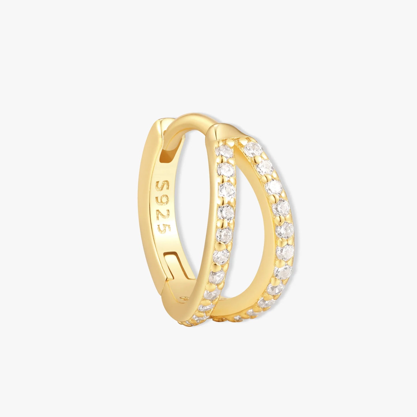 Crystal Paved Double Huggies In Gold