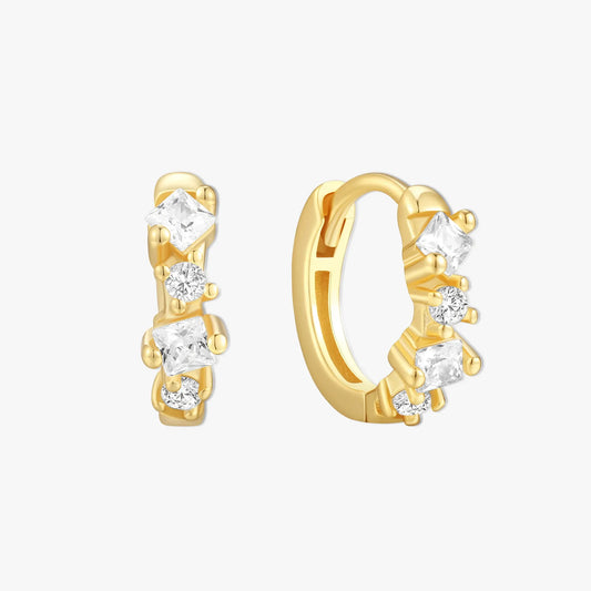 Irregular Crystal Huggie Hoops in Gold