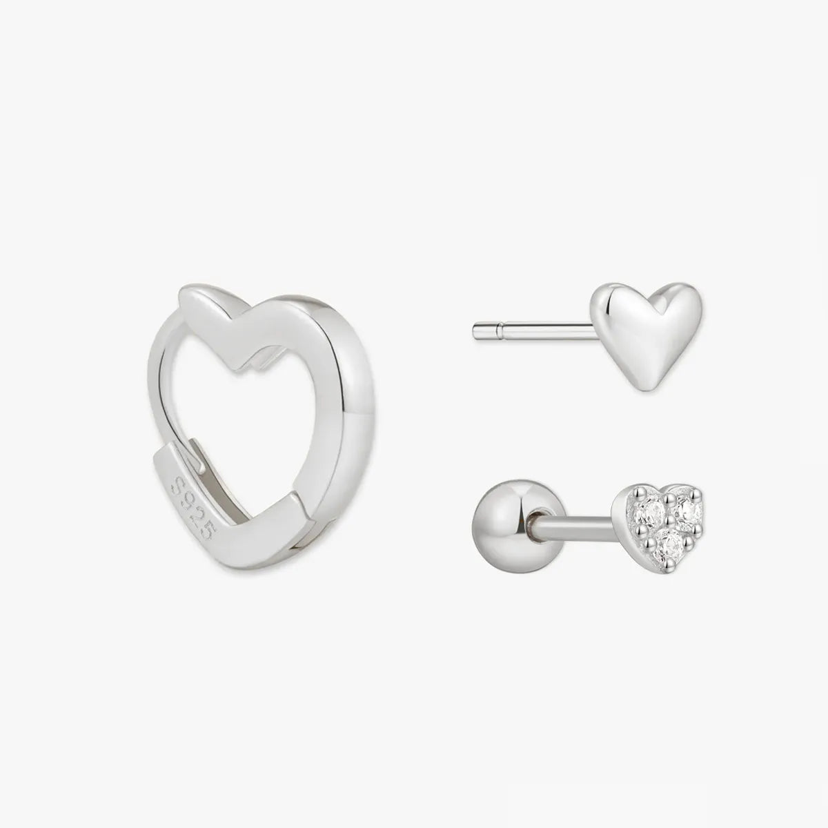 Heart Earrings Set in Silver