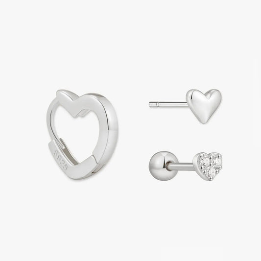 Heart Earrings Set in Silver
