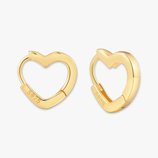 Heart Huggie Hoops in Gold
