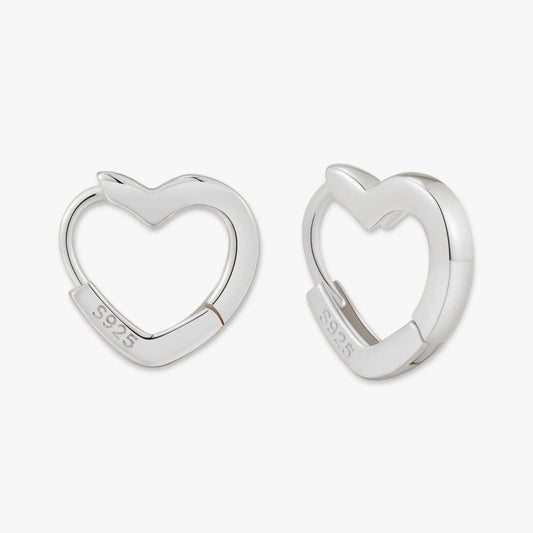 Heart Huggie Hoops in Silver