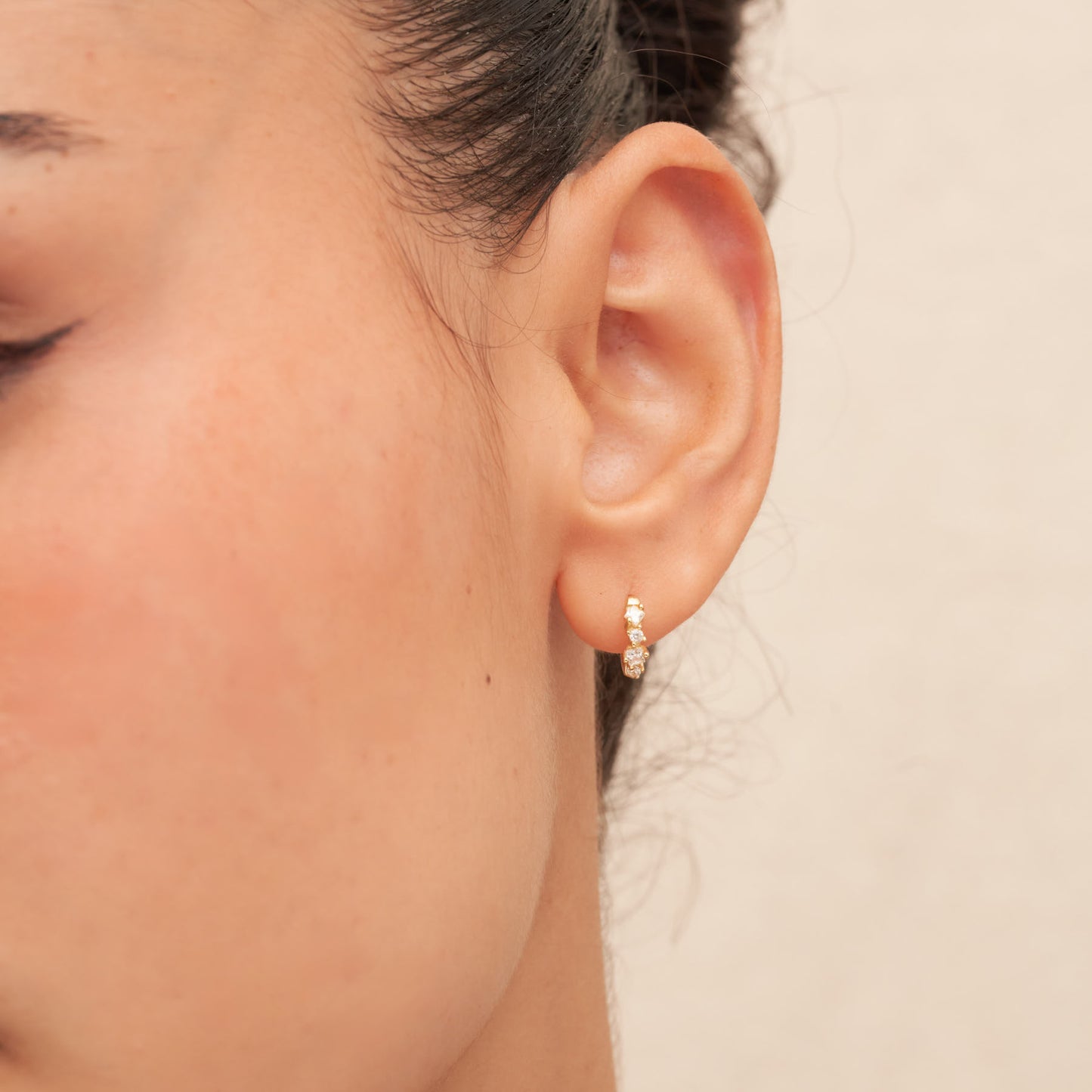 Irregular Crystal Huggie Hoops in Gold