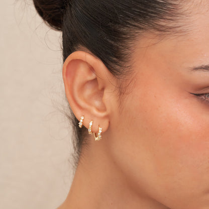 Irregular Crystal Huggie Hoops in Gold