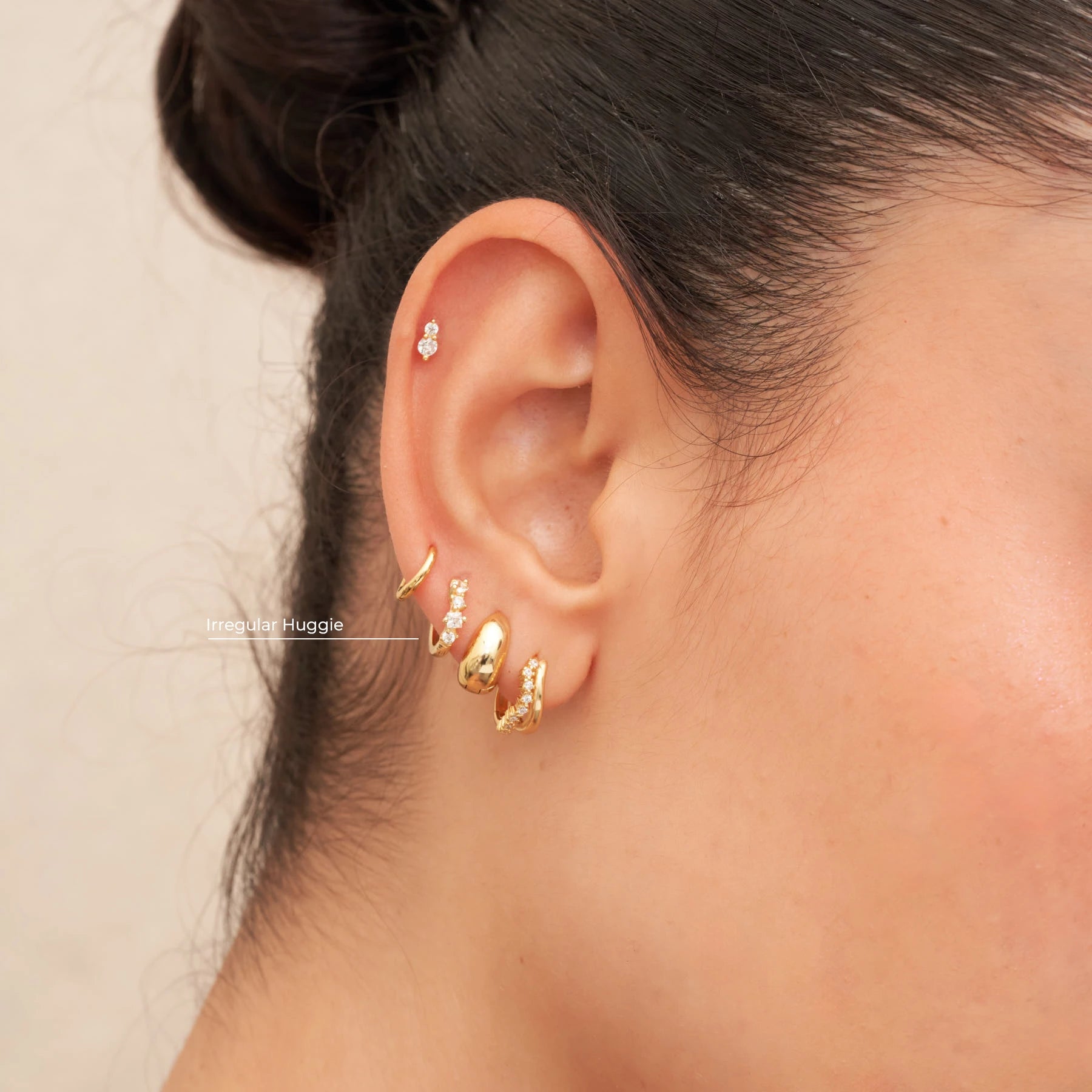 Irregular Crystal Huggie Hoops in Gold