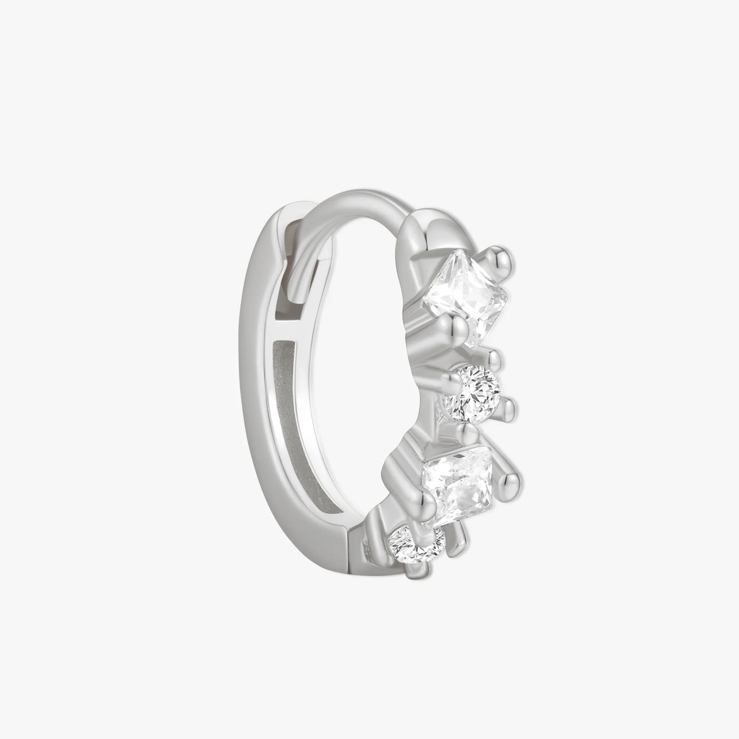 Irregular Crystal Huggie Hoops in Silver