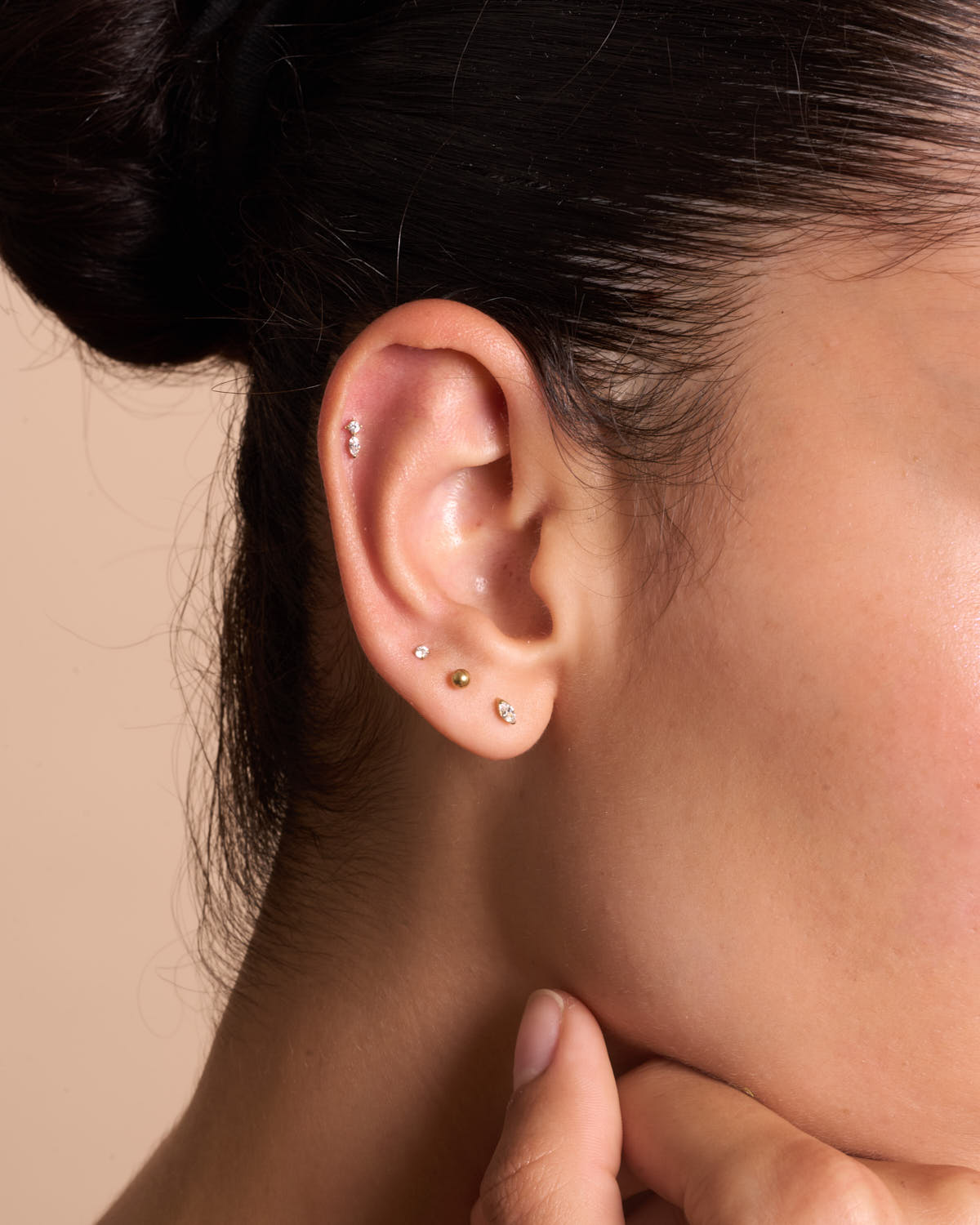 Titanium Marquise Duo Flat Back Stud In Gold