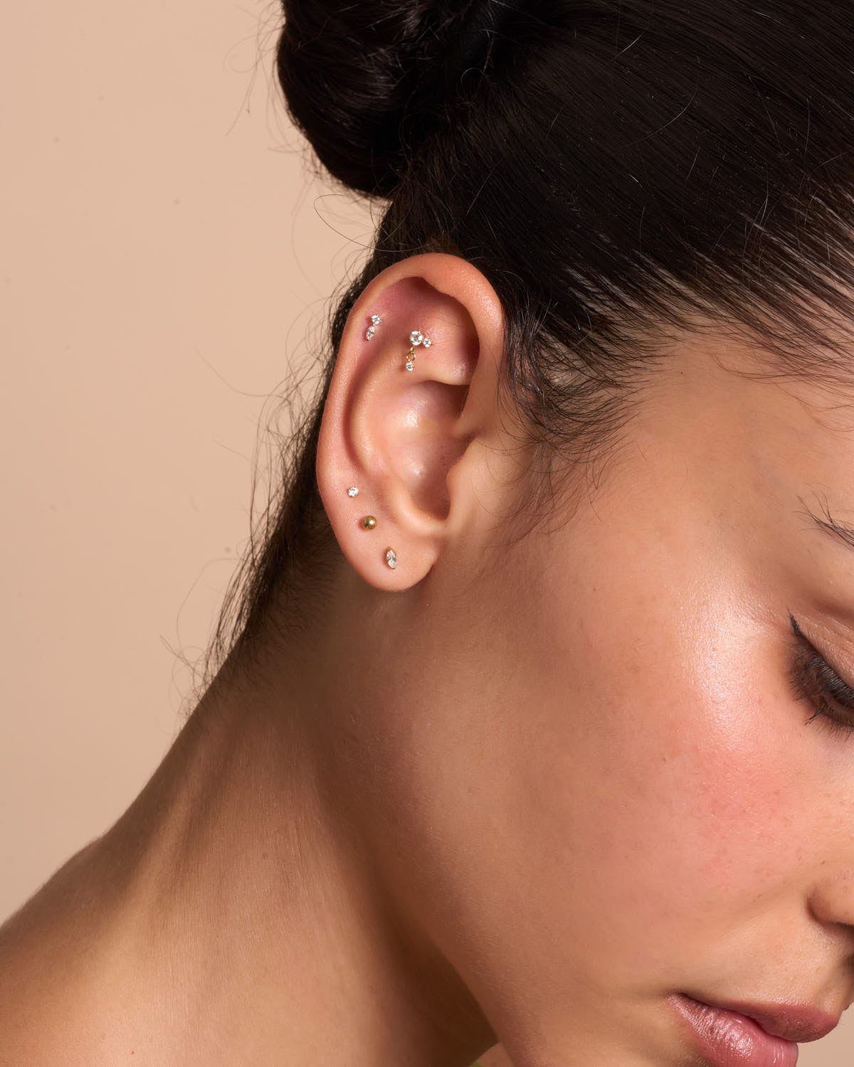 Titanium Crystal Drop Flat Back Stud In Gold