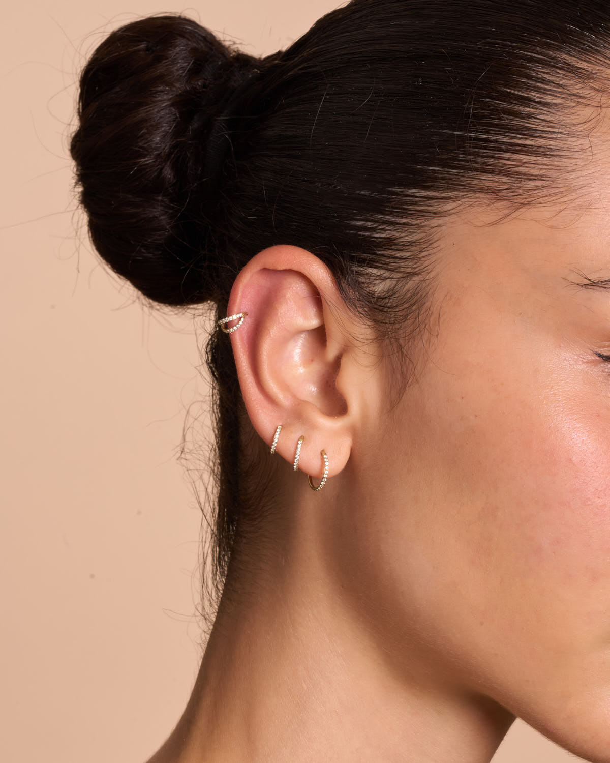 Titanium CZ Paved Clicker Hoops Set In Gold