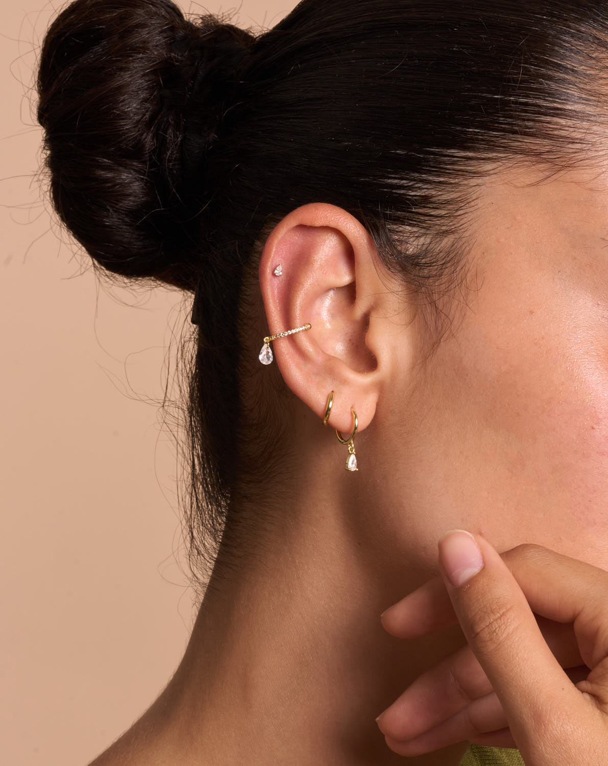 Crystal Teardrop Ear Cuff In Gold