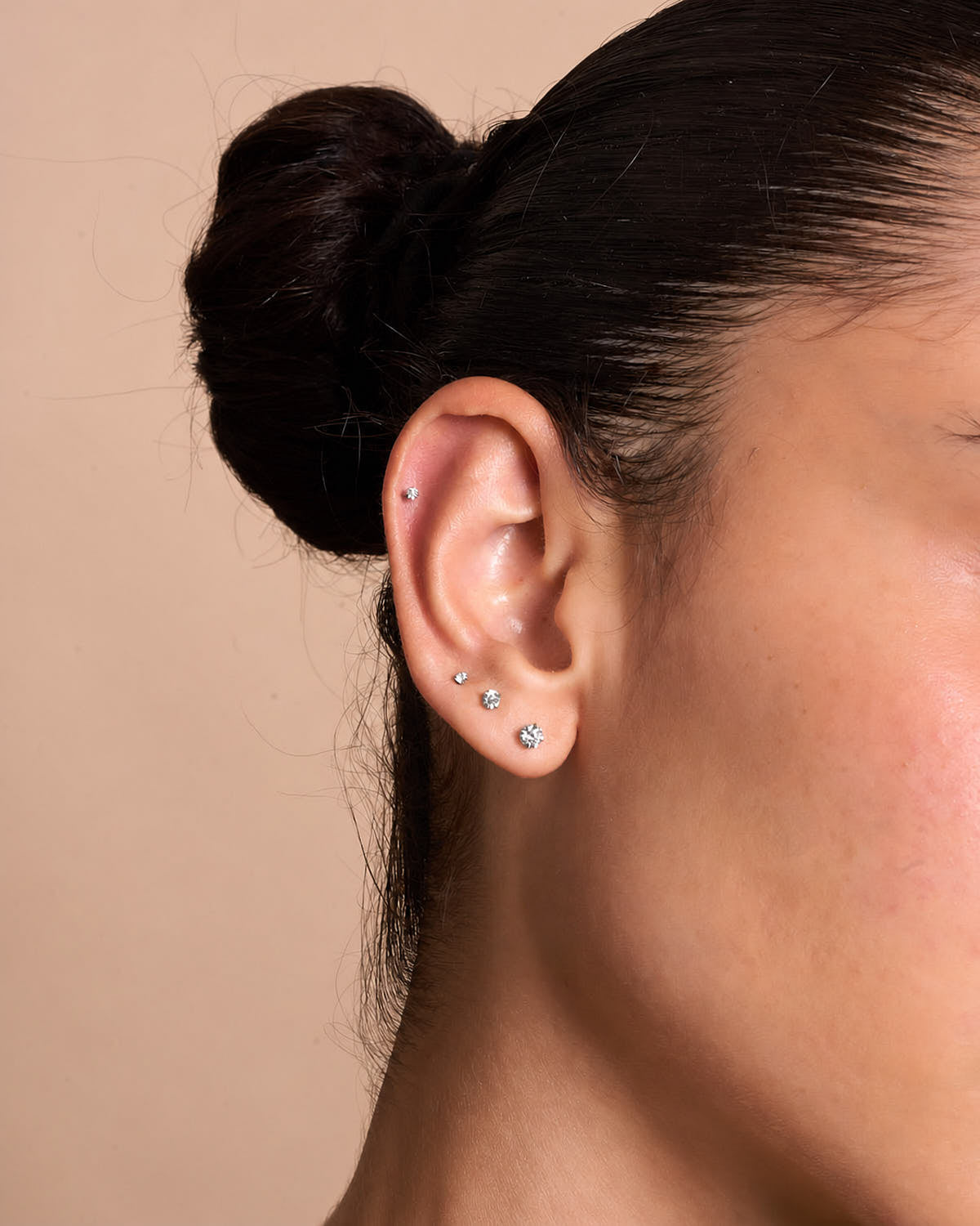 Titanium Crystal Flat Back Studs Set In Silver