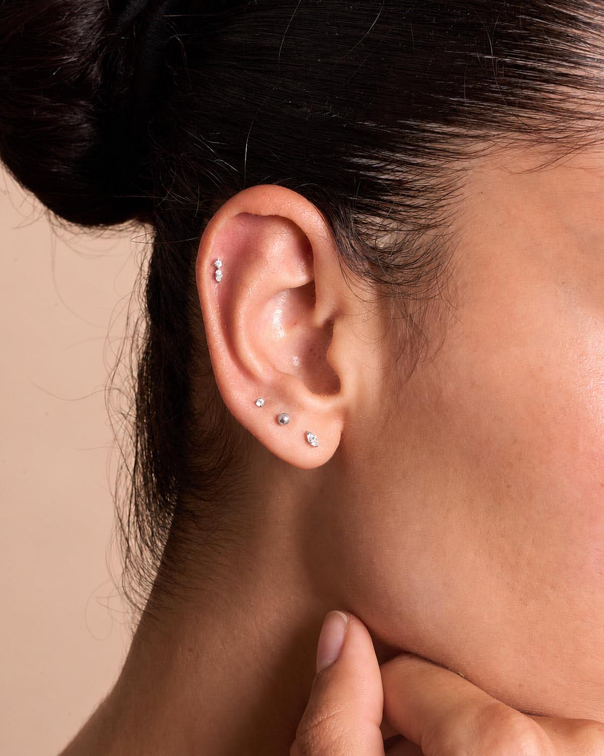 Titanium Marquise Duo Flat Back Stud In Silver
