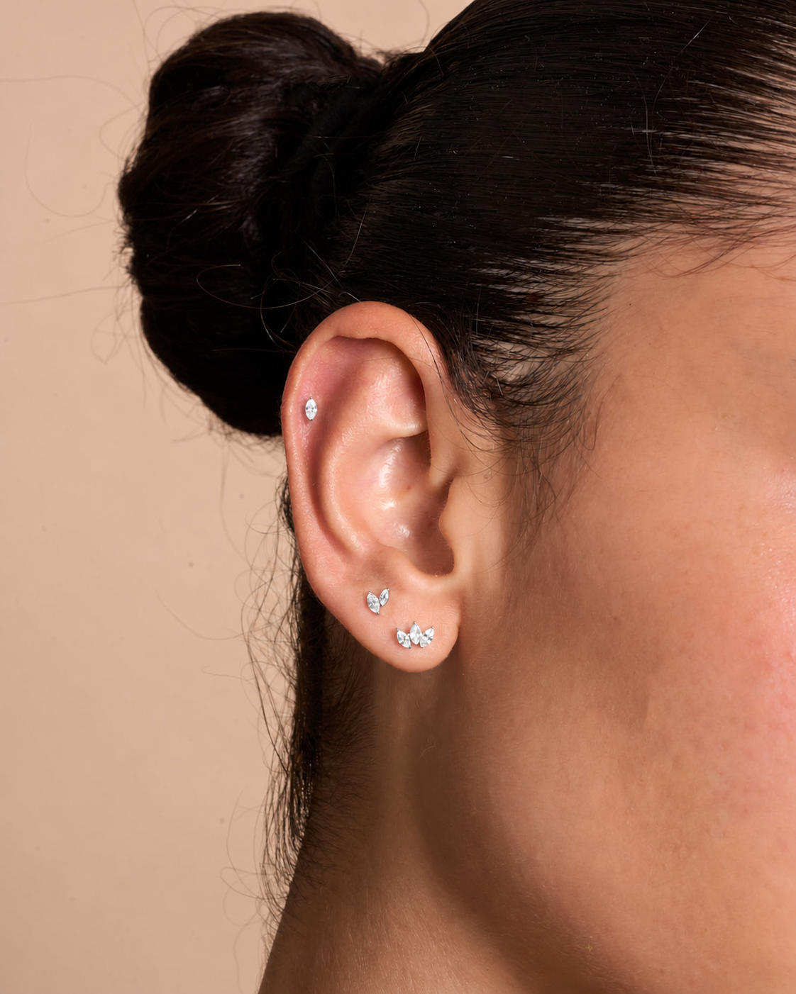 Titanium Marquise Crystal Flat Back Studs Set In Silver