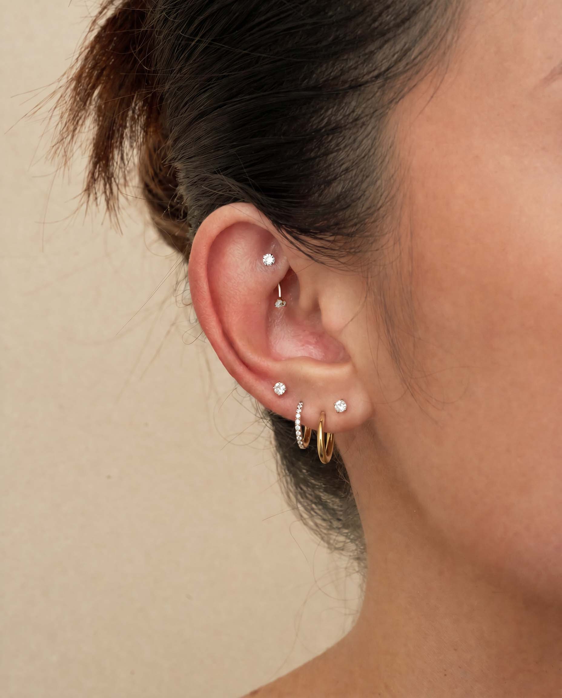 Crystal Titanium Rook Bar Earring In Gold