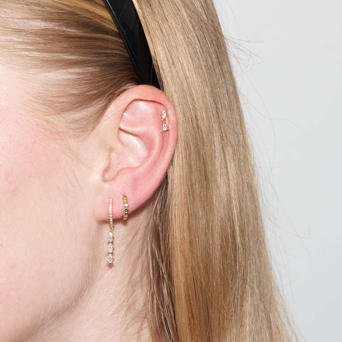 Crystal Teardrop Flat Back Helix Studs In Gold
