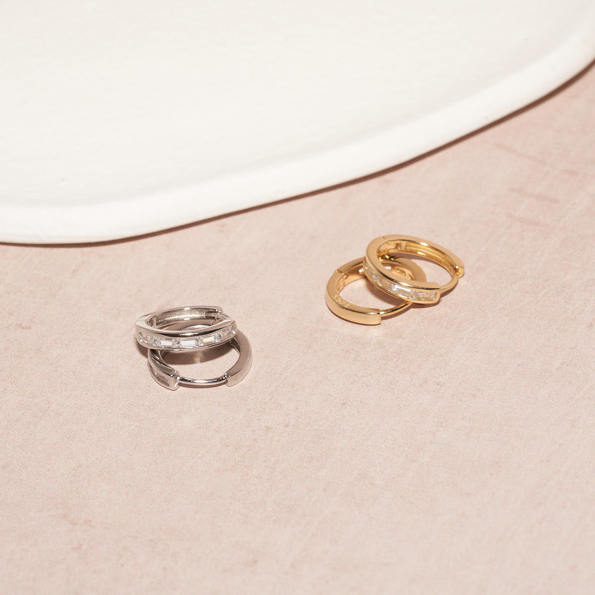 Luxe Baguette Huggie Hoops In Gold