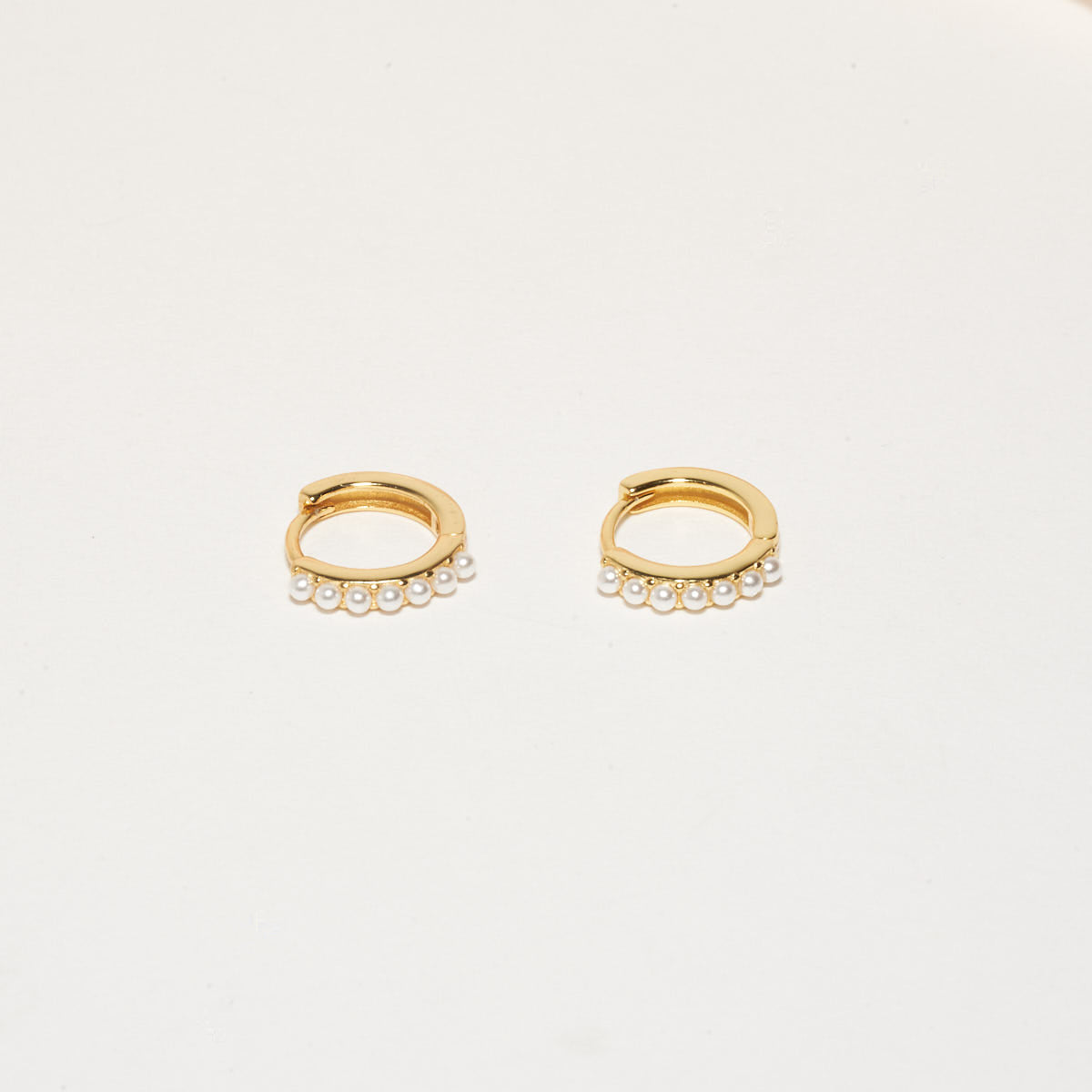Pearl Huggie Hoops in Gold