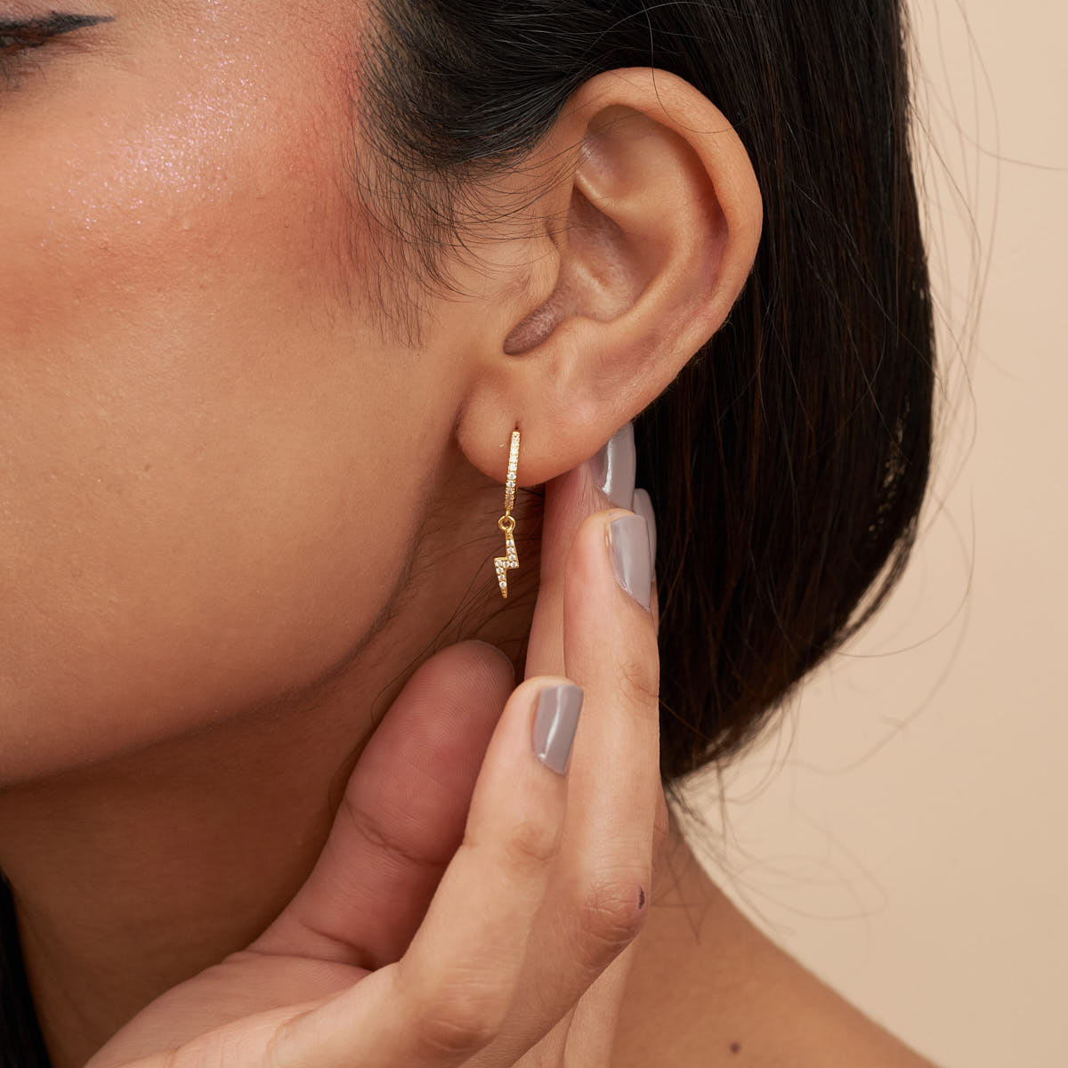 Lightning Bolt Dangle Hoops In Gold