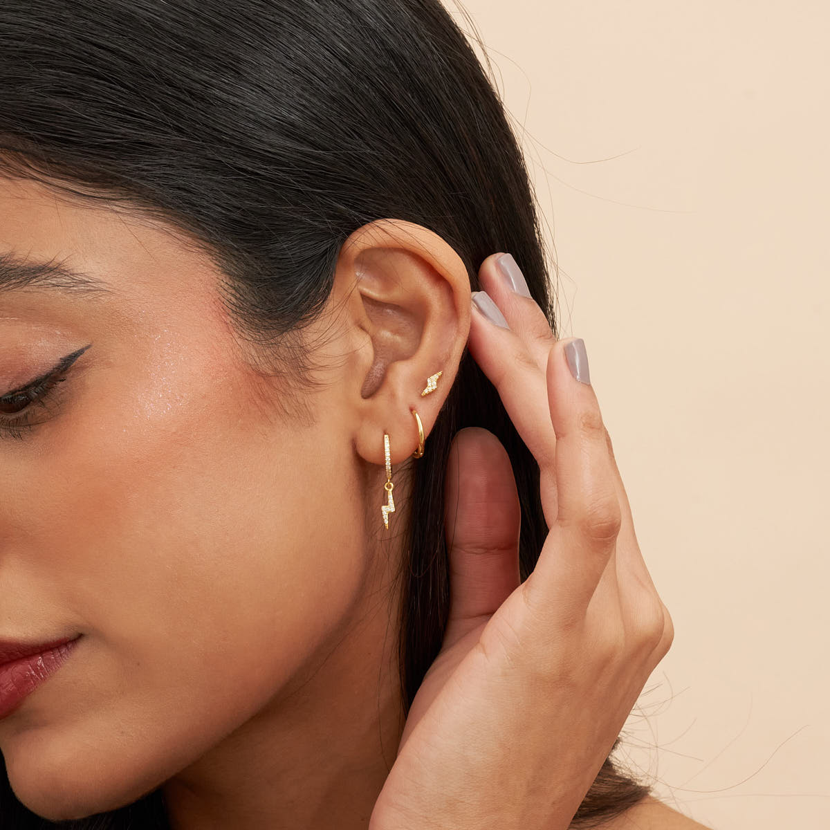 Lightning Bolt Dangle Hoops In Gold
