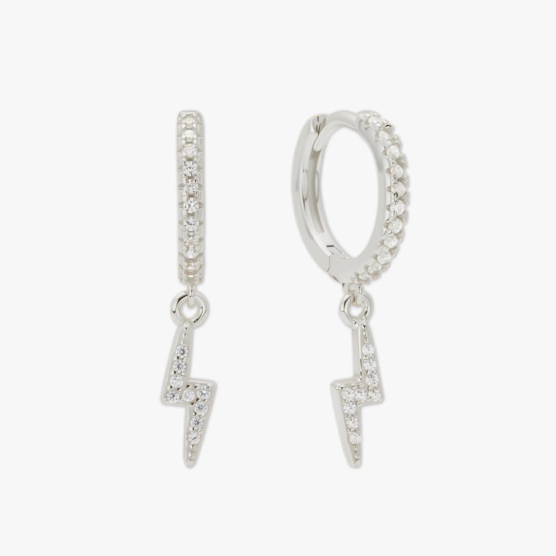 Lightning Bolt Dangle Hoops In Silver