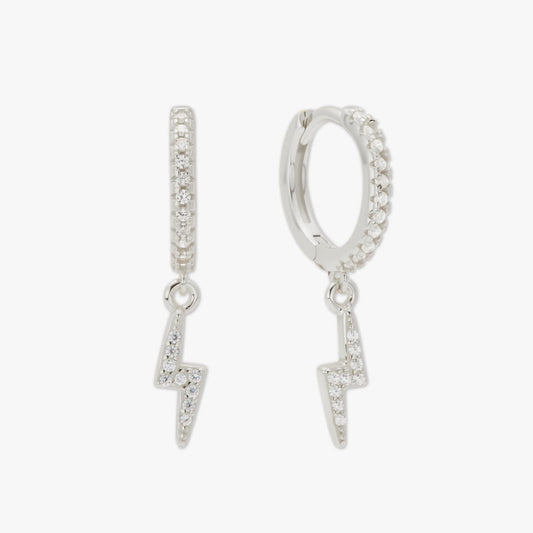 Lightning Bolt Dangle Hoops In Silver