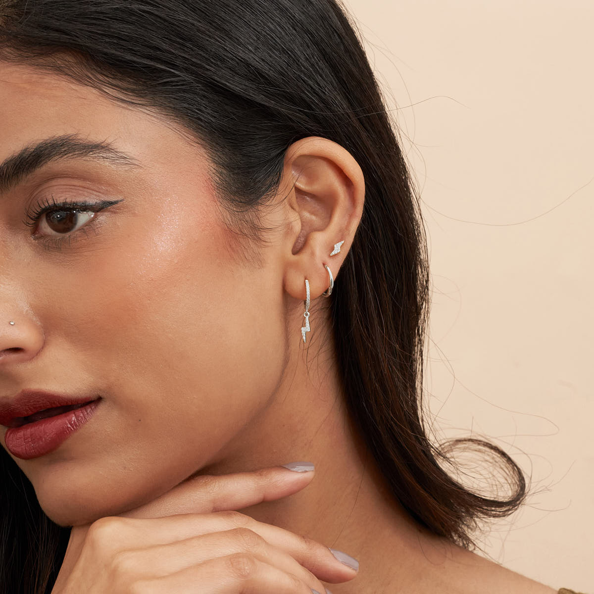 Lightning Bolt Dangle Hoops In Silver