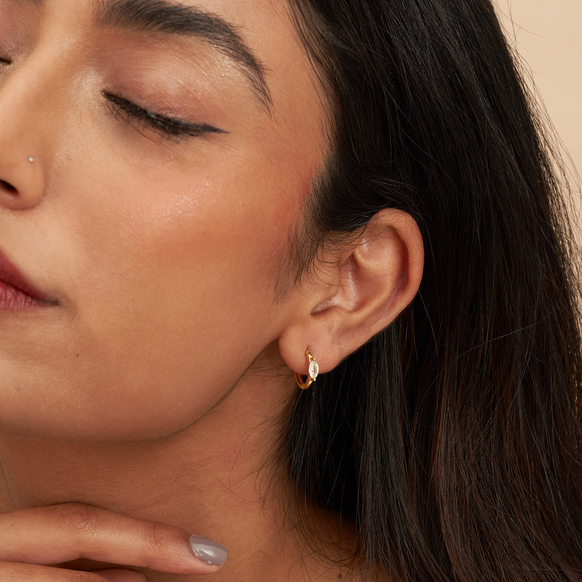 Marquise Crystal Huggie Hoops In Gold