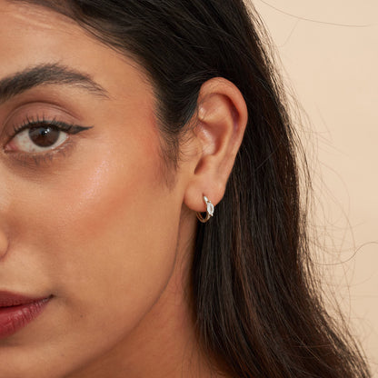 Marquise Crystal Huggie Hoops In Silver