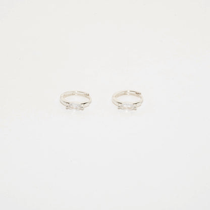 Marquise Crystal Huggie Hoops In Silver