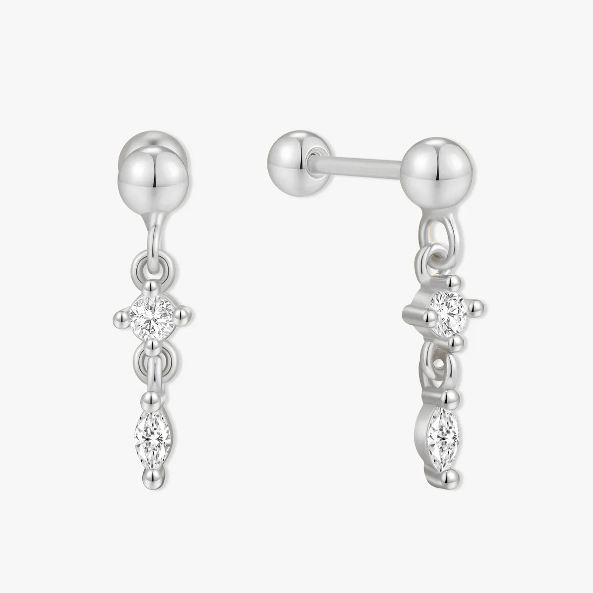 Silver earrings with gemstones on a white background