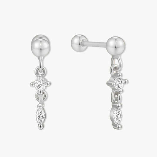 Silver earrings with gemstones on a white background