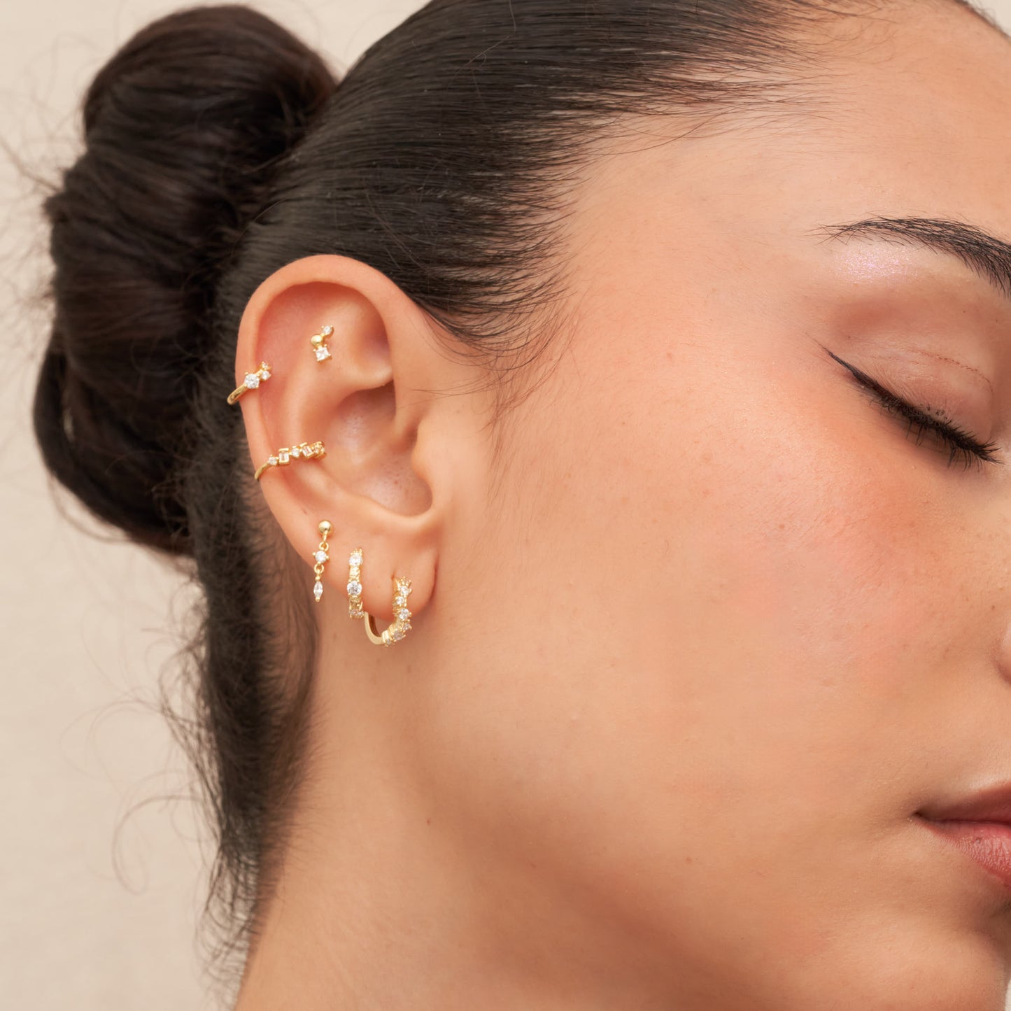 Marquise Dangle Barbell Studs In Gold