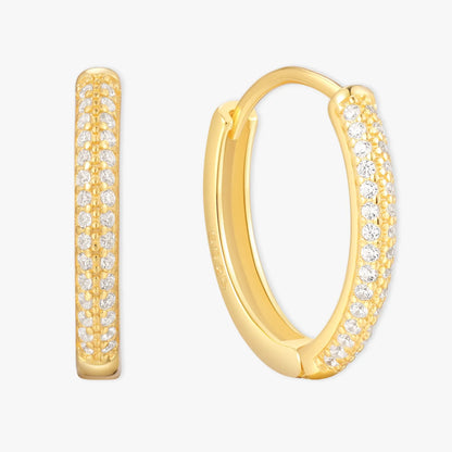 Medium Crystal Paved Hoops In Gold