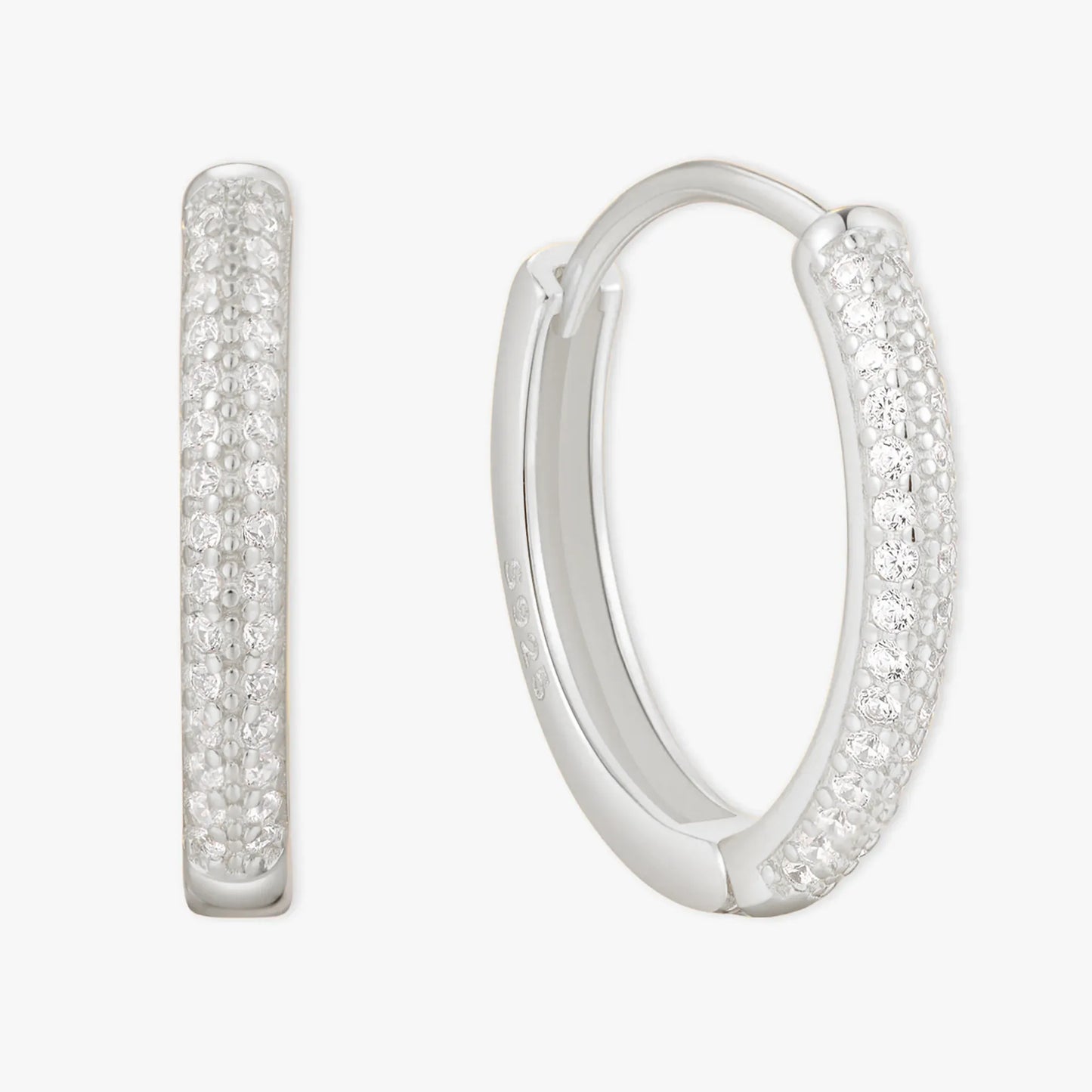 Medium Crystal Paved Hoops In Silver