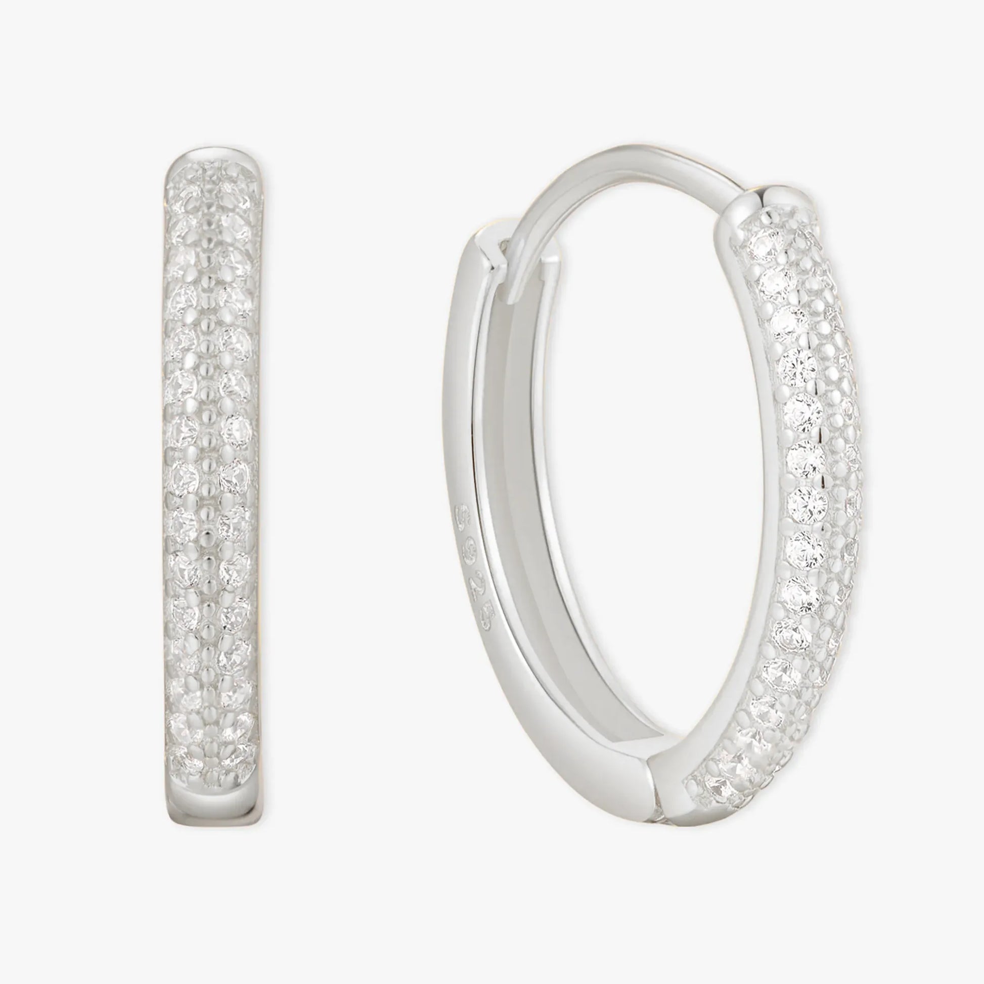 Medium Crystal Paved Hoops In Silver