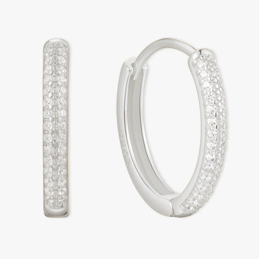 Medium Crystal Paved Hoops In Silver