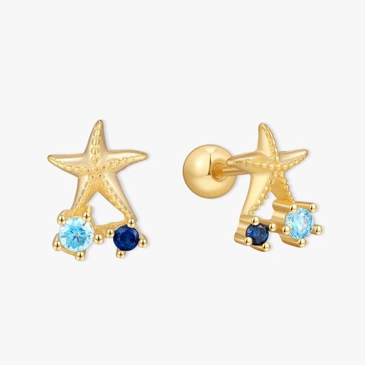Midnight Seashell Gem Barbell Studs In Silver | LÉA Jewels