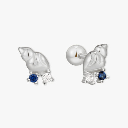 Midnight Seashell Gem Barbell Studs In Silver | LÉA Jewels