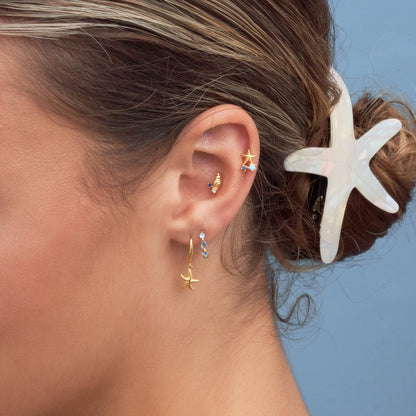 Midnight Seashell Gem Barbell Studs In Gold | LÉA Jewels