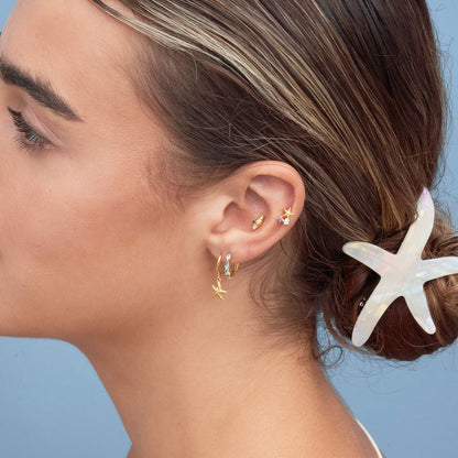 Midnight Seashell Gem Barbell Studs In Gold | LÉA Jewels