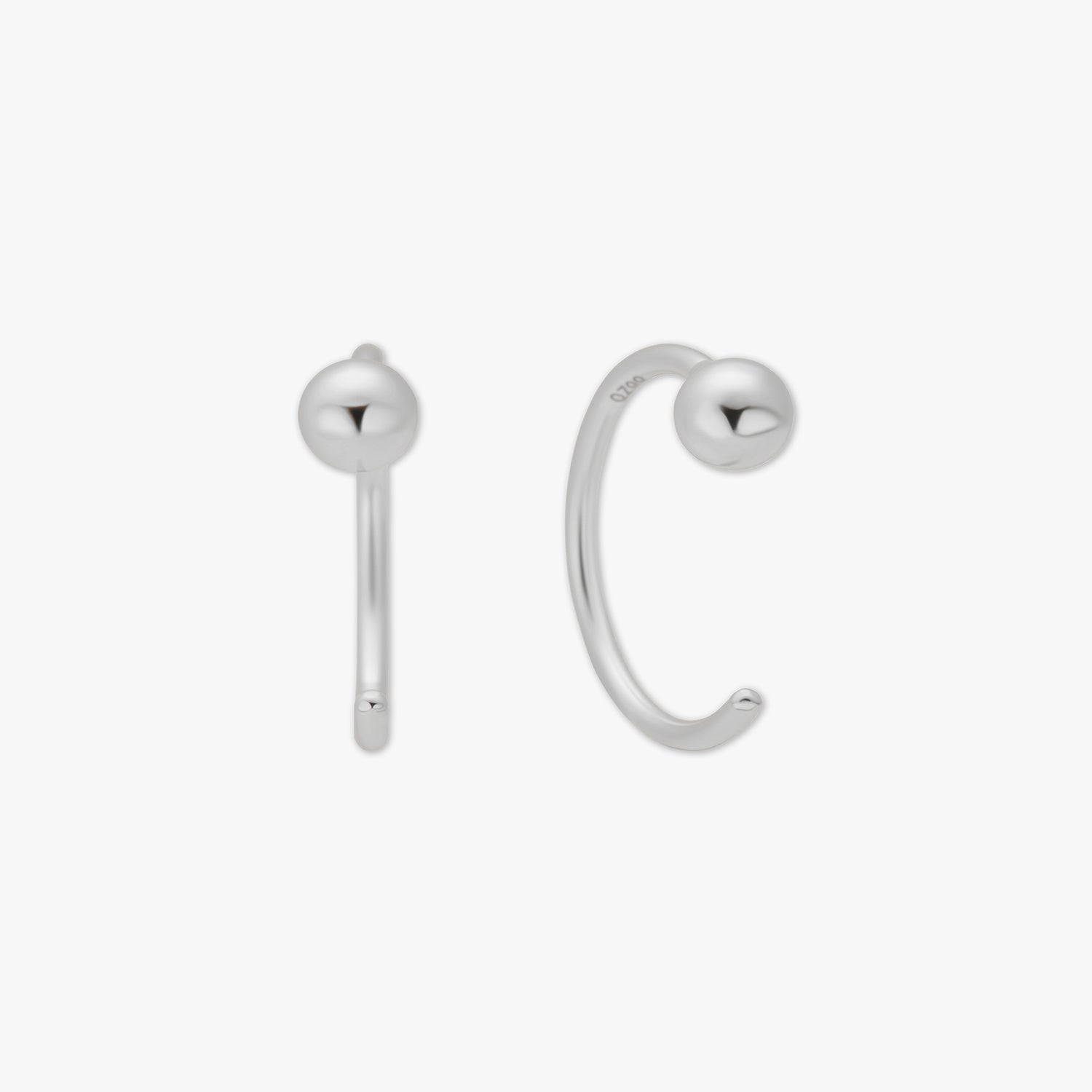 Minimal Ball Open Hoop Earrings In Silver