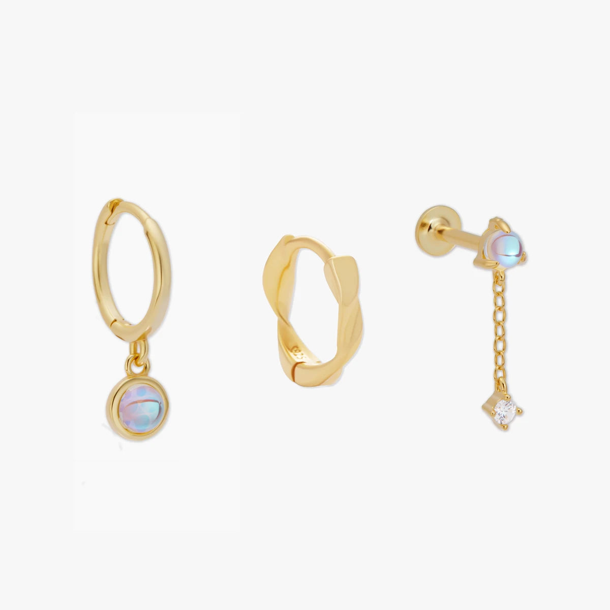 Moonstone Dangle Earring Stack In Gold