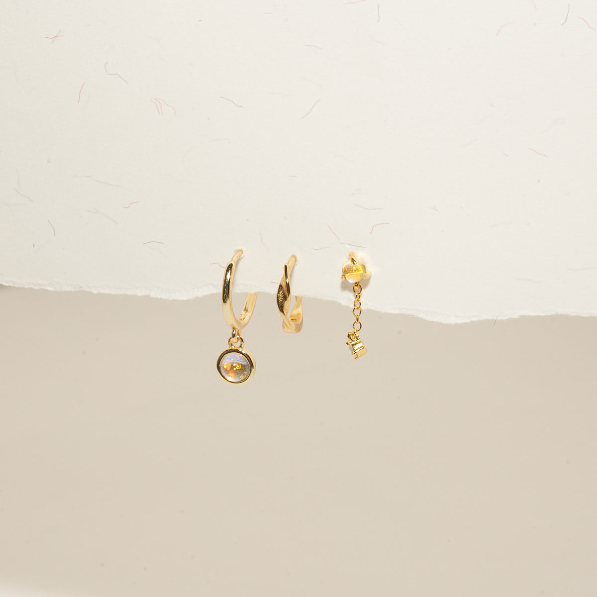 Moonstone Dangle Earring Stack In Gold