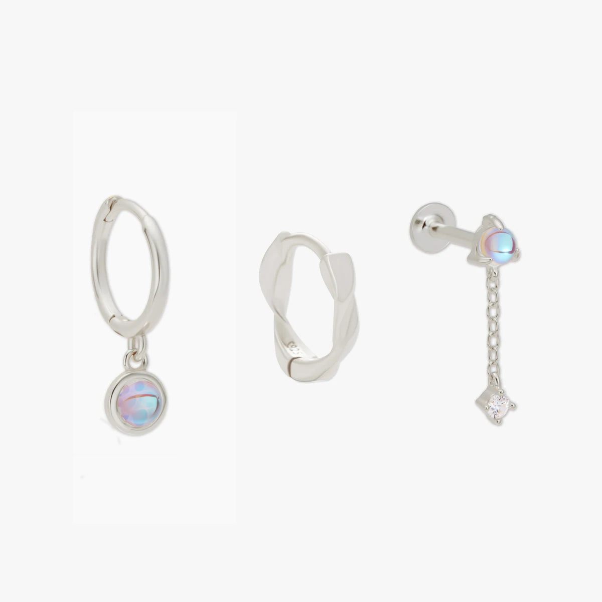 Moonstone Dangle Earring Stack In Silver