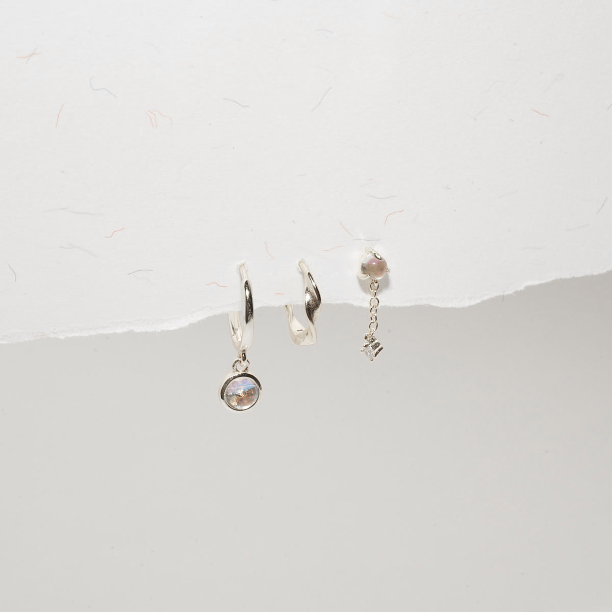 Moonstone Dangle Earring Stack In Silver