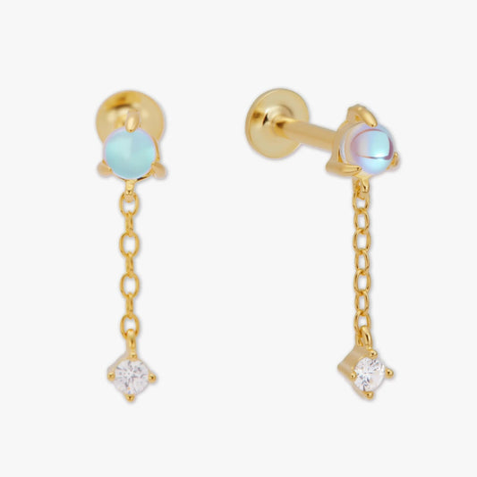 Moonstone Dangle Flat Back Stud in Gold