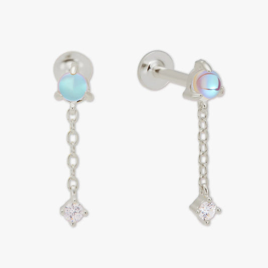Moonstone Dangle Flat Back Stud in Silver
