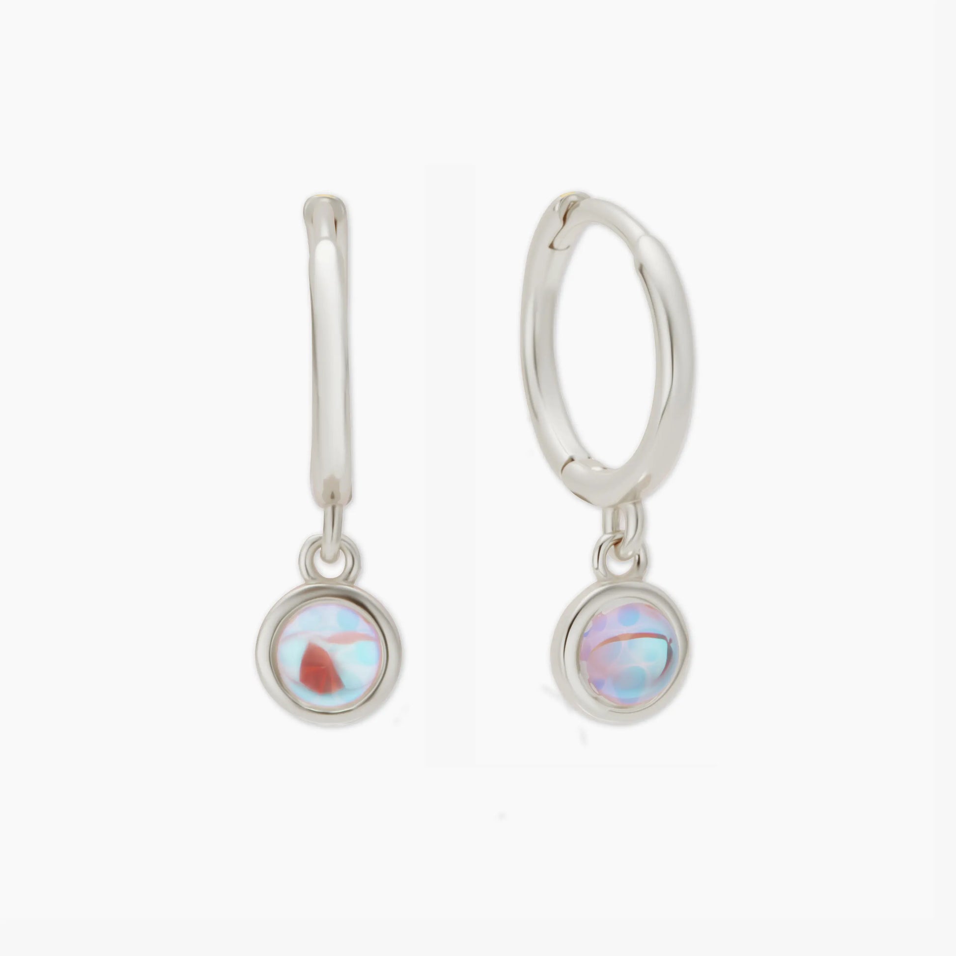 Moonstone Dangle Hoops in Silver